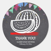 黒板スイカスケッチベビーシャワー ラウンドシール (正面)