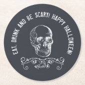 黒板スカルパーソナライズされたハローウィンパーティ ラウンドペーパーコースター (正面)