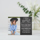 黒板スクリプト卒業生 | 写真の日付を保存 ポストカード (スタンド正面)