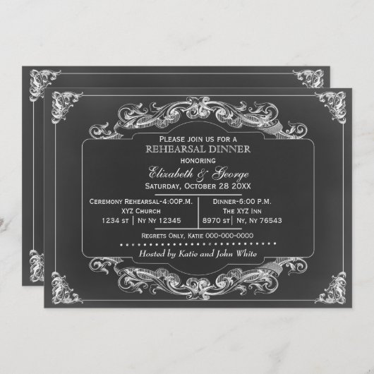 黒板スクロエレガントールリハーサル夕食招待状 招待状 (正面/裏面)