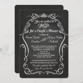 黒板スクロールタイポグラフィと書道カップル 招待状 (正面/裏面)