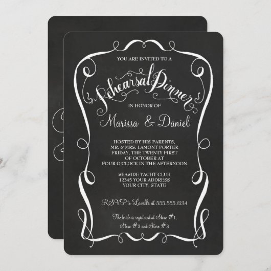 黒板スクロールリハーサル夕食書 招待状 (正面/裏面)
