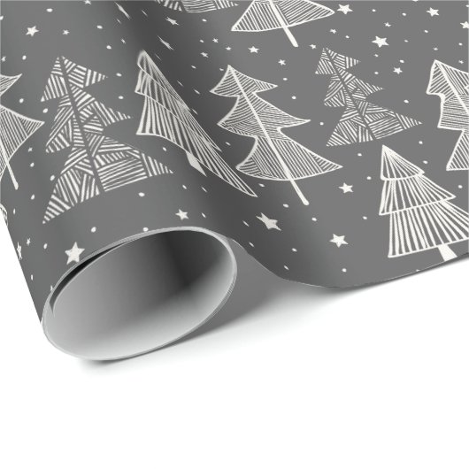 黒板スケッチクリスマスツリーズスノーウィングナイト ラッピングペーパー (ロールコーナー)