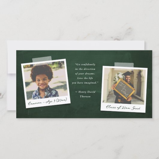 黒板スケッチタイポグラフィ卒業キャップ写真 サンキューカード (裏面)