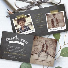 黒板スケッチタイポグラフィ卒業キャップ写真 サンキューカード