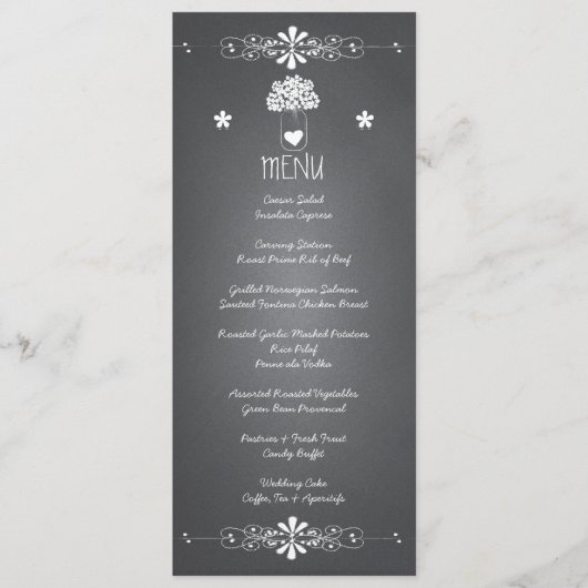黒板スタイルのメイソンジャー結婚式の受付メニューカード メニュー (正面)