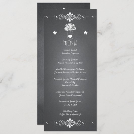 黒板スタイルのメイソンジャー結婚式の受付メニューカード メニュー (正面/裏面)