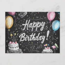 黒板スタイルの誕生日デザイン ポストカード