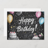 黒板スタイルの誕生日デザイン ポストカード (正面/裏面)