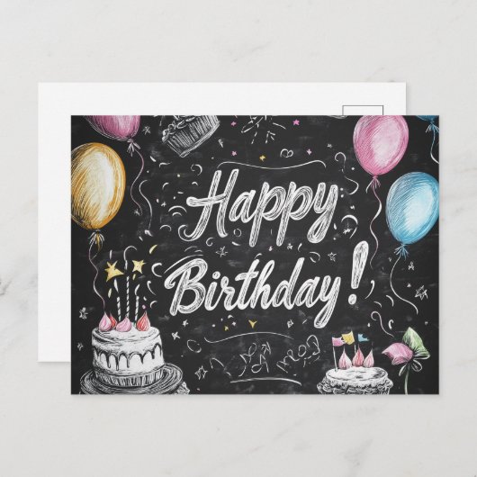 黒板スタイルの誕生日デザイン ポストカード (正面/裏面)