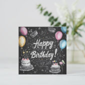 黒板スタイルの誕生日デザイン 招待状 (スタンド正面)