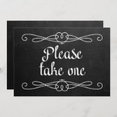 黒板スタイルの「1つお取りください」ウェディングサイン 招待状 (正面/裏面)