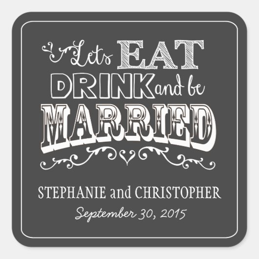 黒板スタイルパーソナル結婚式の引き出物シール スクエアシール (正面)