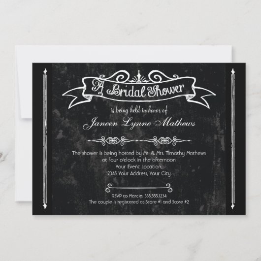 黒板スタイル素朴スワールブライダルシャワーカード 招待状 (正面)