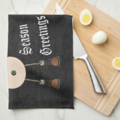 黒板スタイル緑雪だるま葉書デザイン キッチンタオル (四つ折り)