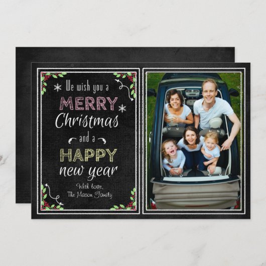 黒板スタイル聖降誕祭お祝い シーズンカード (正面/裏面)