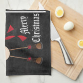 黒板スタイル赤雪だるま葉書デザイン キッチンタオル (四つ折り)