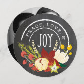 黒板スタンプのヴィンテージ フラワー ホリデー カード (正面/裏面)