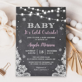 黒板ストリングライトベビー外は寒い 招待状