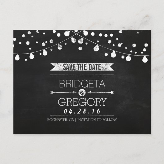 黒板ストリングラ素朴イト日付を保存 案内ポストカード (正面)