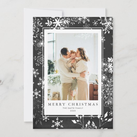 黒板スノーフレーク写真フレームクリスマス シーズンカード (正面)