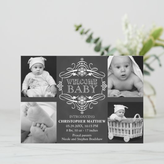 黒板スノーフレーク冬マルチフォトカード シーズンカード (スタンド正面)