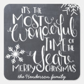 黒板スノーフレーク素晴らしいメリークリスマス スクエアシール (正面)