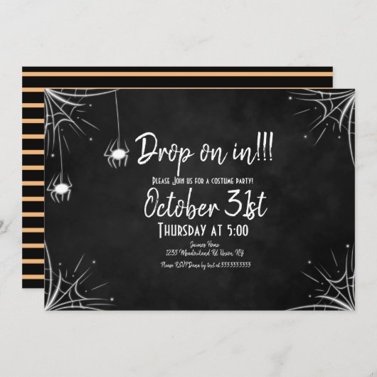 黒板スパイダーライトコスチュームハロウィーン誕生日 招待状 (正面/裏面)