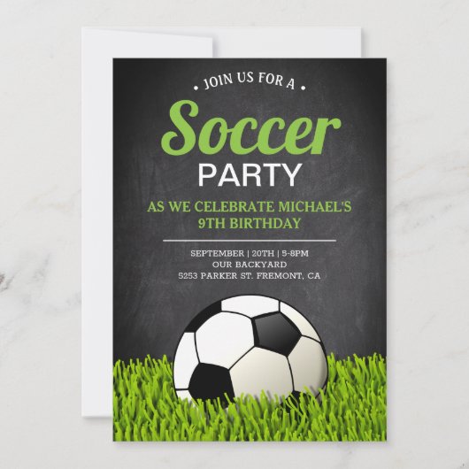 黒板スポーツキッズサッカー誕生日パーティー 招待状 (正面)