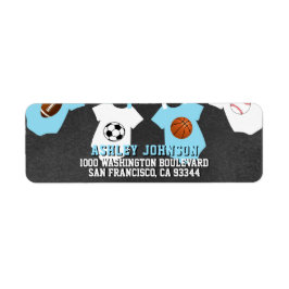 黒板スポーツテーマブルーボーイベビーシャワー ラベル