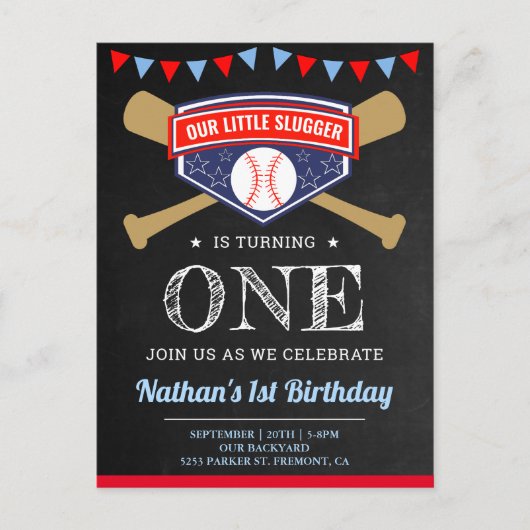 黒板スポーツ野球第1回パーティー インビテーションポストカード (正面)