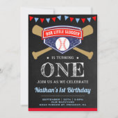 黒板スポーツ 野球 1歳の誕生日パーティー 招待状 (正面)