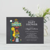 黒板セサミストリート通りサインベビーシャワー 招待状 (スタンド正面)