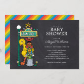 黒板セサミストリート通りサインベビーシャワー 招待状 (正面/裏面)