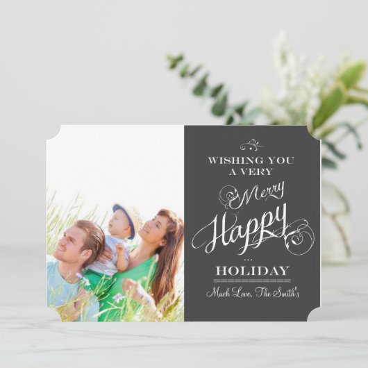 黒板タイポグラフィクリスマスフォトカード シーズンカード (スタンド正面)