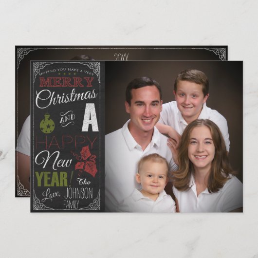 黒板タイポグラフィフォトクリスマスカード シーズンカード (正面/裏面)