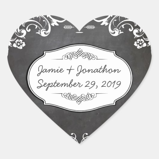 黒板タイポグラフィーの結婚式 ハートシール (正面)