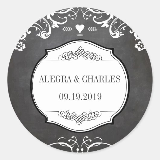 黒板タイポグラフィーの結婚式 ラウンドシール (正面)