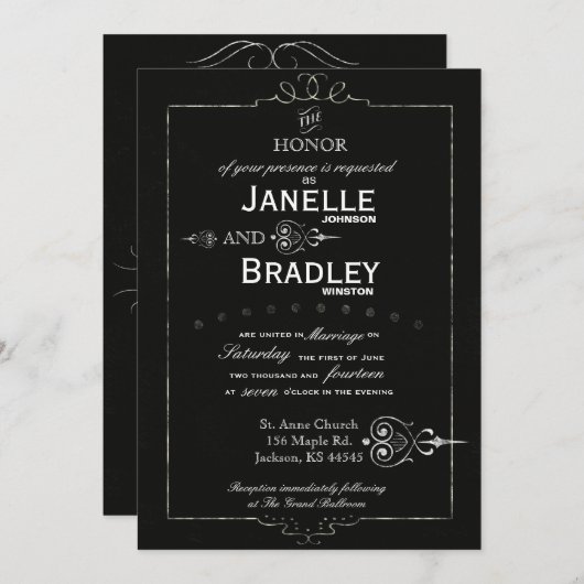 黒板タイポグラフィーモダンウェディング招待状 招待状 (正面/裏面)