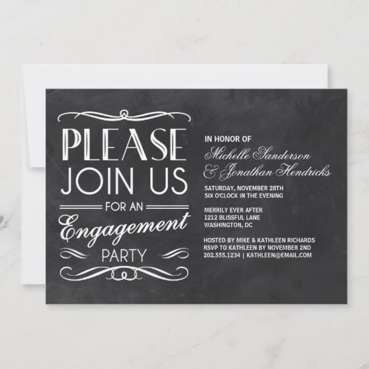 黒板タイポグラフィ |婚約パーティ招待状 招待状 (正面)
