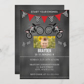 黒板ダートバイクフォト誕生日招待状 招待状 (正面/裏面)