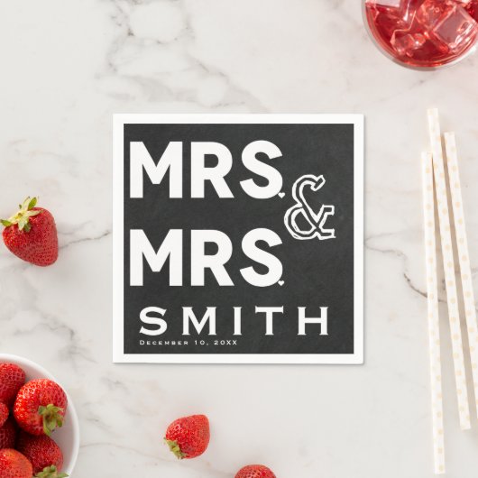 黒板チョーク夫人ミセス結婚の婚約 スタンダードカクテルナプキン (インサイチュ)