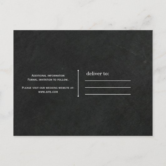 黒板チョーク氏結婚式の日を保存 案内ポストカード (裏面)