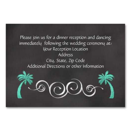 黒板ティール(緑がかった色)ビーチ結婚式披露宴インサート テーブルナンバー (裏面)