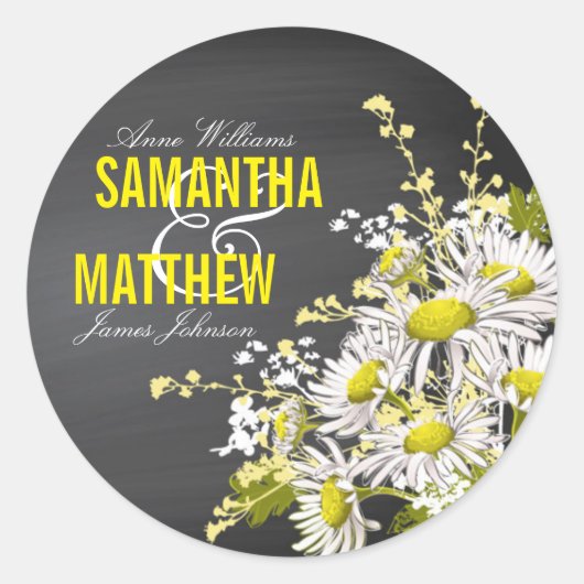 黒板デイジー素朴結婚のギフトラベル ラウンドシール (正面)
