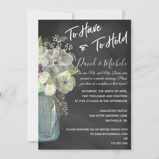 黒板デザインのメイソンジャー/結婚式後招待状 招待状 (正面)