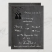 黒板トレンディーおもしろい可愛い猫の結婚カップル 招待状 (正面/裏面)