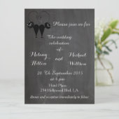 黒板トレンディーおもしろい猫ラブカップル結婚ズ 招待状 (スタンド正面)