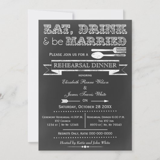 黒板ドリンク食べリハーサルディナー招待状 招待状 (正面)