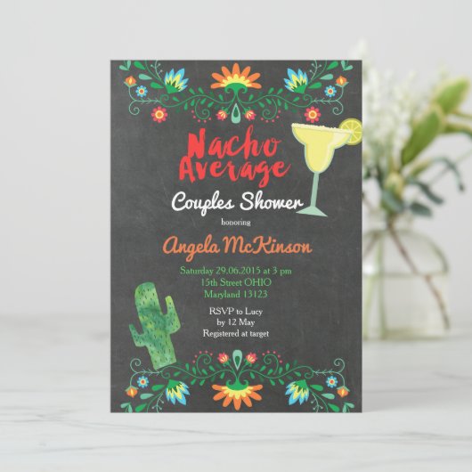 黒板ナチョ平均カップルのシャワーフローラ 招待状 (スタンド正面)